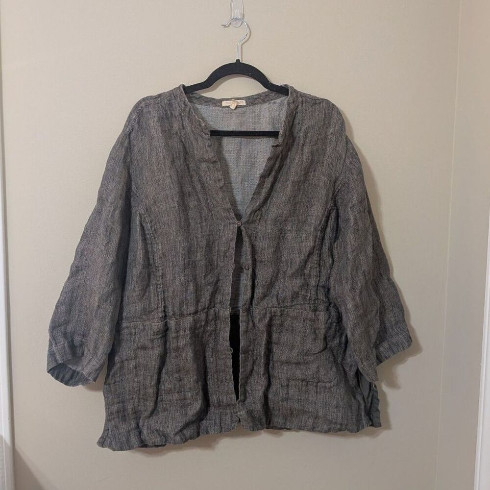 Eileen Fisher 100% Linen Boho Lightweight Jacket/Blazer With 3/4 Sleeves Size 2X
